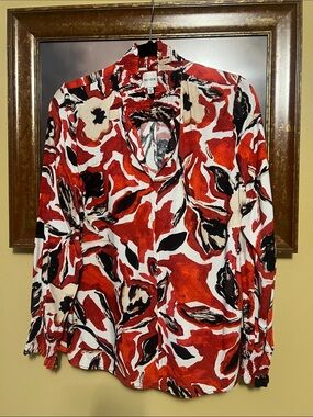 NIC+ZOE Red, Black & Cream Abstract Blouse Sz M
